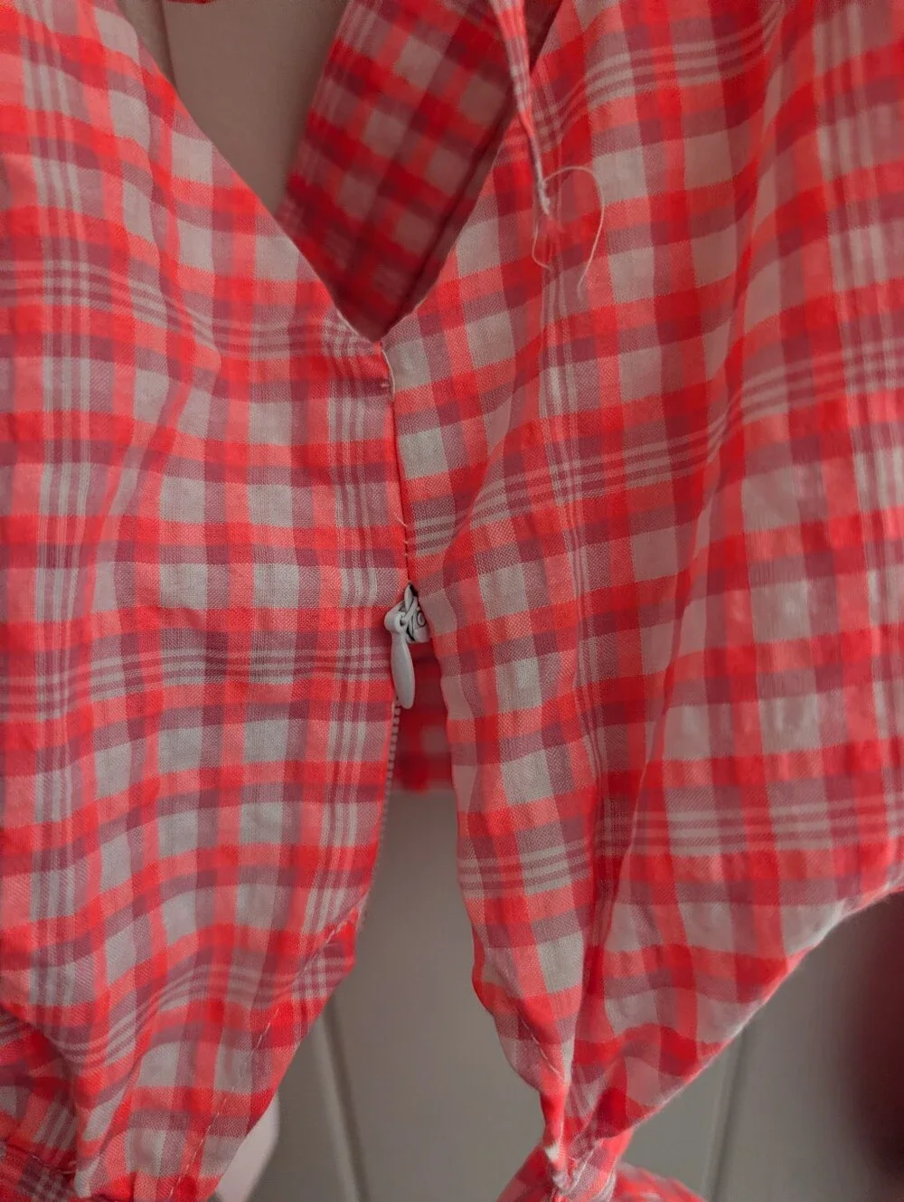 NWT Topshop Bright Pink Gingham Plaid Long Sleeve Crop Top - Picture 4 of 8